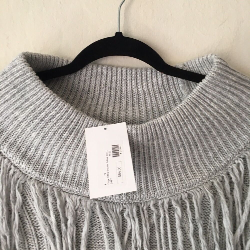 Fringe Knit Angora Off the Shoulder Sweater Small Grey Western Cowgirl Boho - Picture 8 of 10